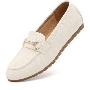 Women's White .pu Faux Leather Arch Support Casual Slip on Comfort Penny Loafers